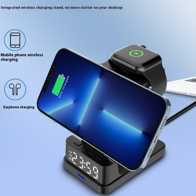 Magnetic Three-in-one 15W Wireless Charger With Clock for Apple or Samsung