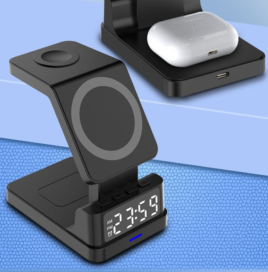 Magnetic Three-in-one 15W Wireless Charger With Clock for Apple or Samsung