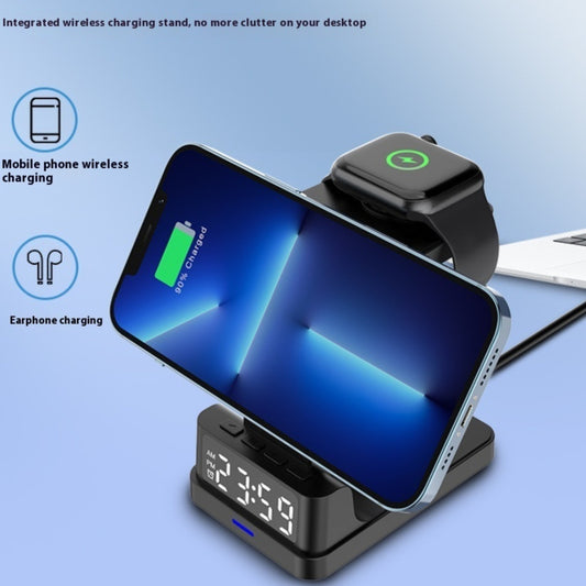 Magnetic Three-in-one 15W Wireless Charger With Clock for Apple  or Samsung